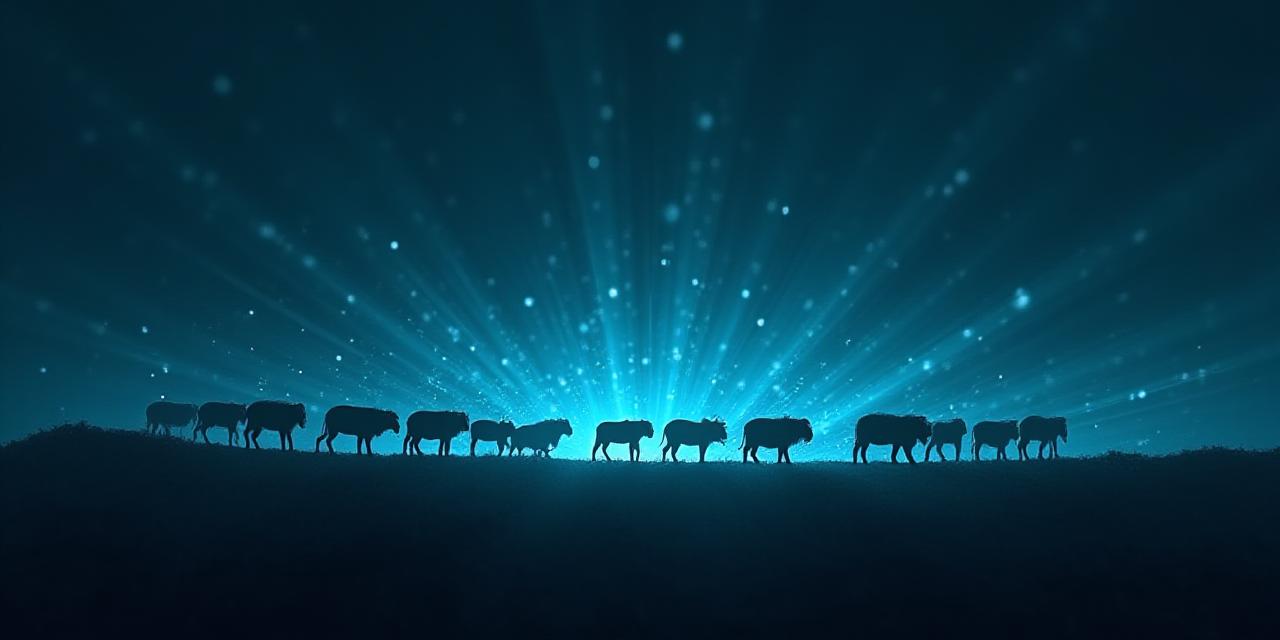 Abstract visualization of neural paths and mammalian herd patterns